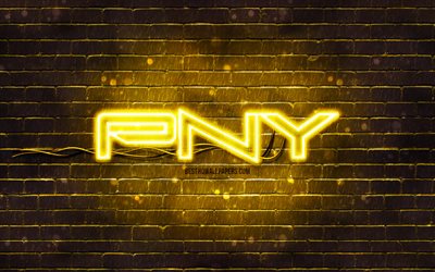 logo pny giallo, 4k, muro di mattoni giallo, logo pny, marchi, logo neon pny, pny