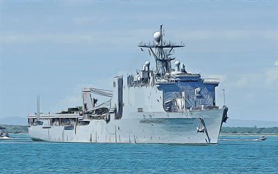 USS Gunston Hall, 4k, vector art, LSD-44, dock landing ships, United States Navy, US army, abstract ships, battleship, US Navy, Whidbey Island-class, USS Gunston Hall LSD-44
