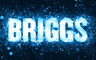 Happy Birthday Briggs, 4k, blue neon lights, Briggs name, creative, Briggs Happy Birthday, Briggs Birthday, popular american male names, picture with Briggs name, Briggs