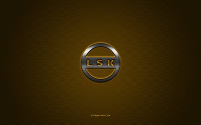 Lillestrom SK, Norwegian football club, silver logo, yellow carbon fiber background, Eliteserien, football, Lillestrom, Norway, Lillestrom SK logo