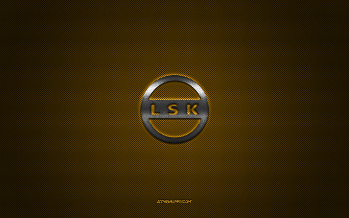 lillestrom sk, squadra di calcio norvegese, logo argento, sfondo giallo in fibra di carbonio, eliteserien, calcio, lillestrom, norvegia, logo lillestrom sk