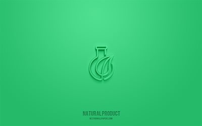 icono de producto natural 3d, fondo verde, s&#237;mbolos 3d, producto natural, iconos de alimentos, iconos 3d, signo de producto natural, iconos de alimentos 3d