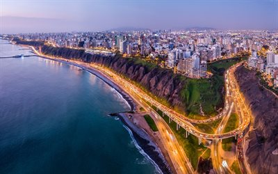 Miraflores District, Lima, evening, sunset, coast, Pacific Ocean, Lima cityscape, Lima panorama, Lima Province, Peru