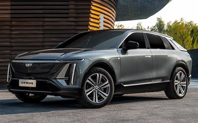 Cadillac Lyriq, 2023, front view, exterior, All-Electric SUV, new gray Lyriq, american cars, electric cars, Cadillac
