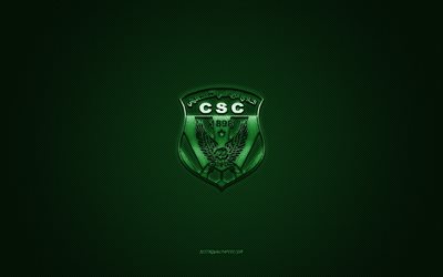 cs constantine, squadra di calcio algerina, logo verde, sfondo verde in fibra di carbonio, ligue professionnelle 1, calcio, constantine, algeria, logo cs constantine
