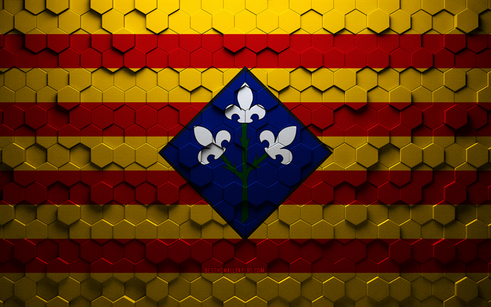 Flag of Lleida, honeycomb art, Lleida hexagons flag, Lleida 3d hexagons art, Lleida flag