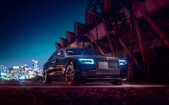 2022, Rolls-Royce Ghost, Black Badge, 4k, front view, exterior, black Ghost, British cars, Rolls-Royce