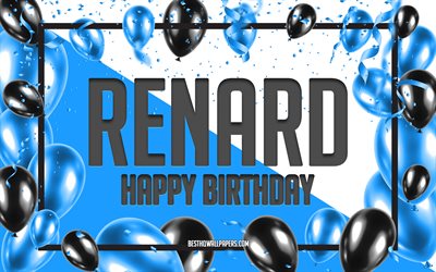 お誕生日おめでとうレナード, 誕生日用風船の背景, レナード, 名前の壁紙, レナードお誕生日おめでとう, 青い風船の誕生日の背景, レナードの誕生日