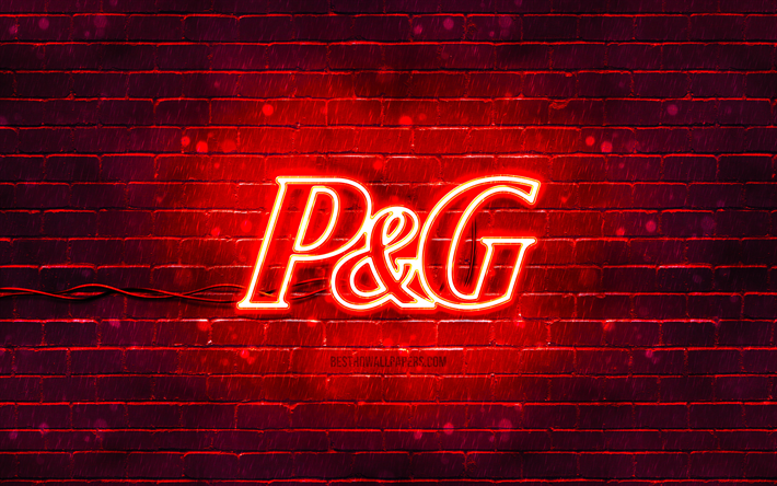 Procter and Gamble red logo, 4k, red brickwall, Procter and Gamble logo, brands, Procter and Gamble neon logo, Procter and Gamble