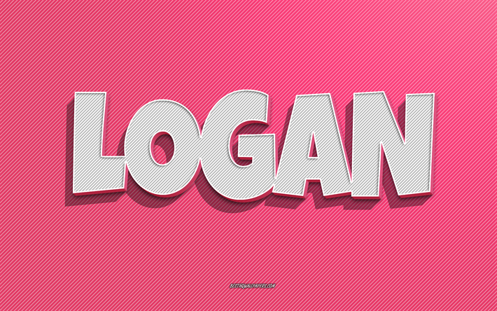 Logan, pink lines background, wallpapers with names, Logan name, female names, Logan greeting card, line art, picture with Logan name