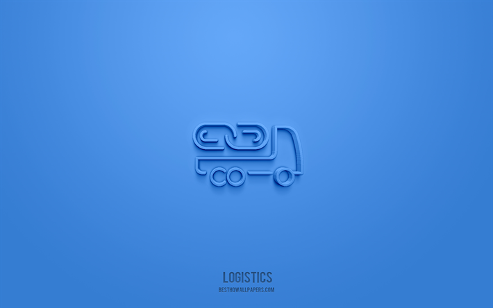 icona logistica 3d, sfondo blu, simboli 3d, logistica, icone business, icone 3d, segno logistica, icone business 3d