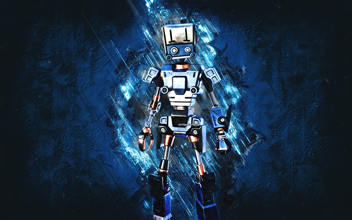 Fortnite Lok Bot Skin, Fortnite, main characters, blue stone background, Lok Bot, Fortnite skins, Lok Bot Skin, Lok Bot Fortnite, Fortnite characters