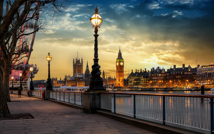 Big Ben, London, evening, sunset, River Thames, London cityscape, England, London Landmark
