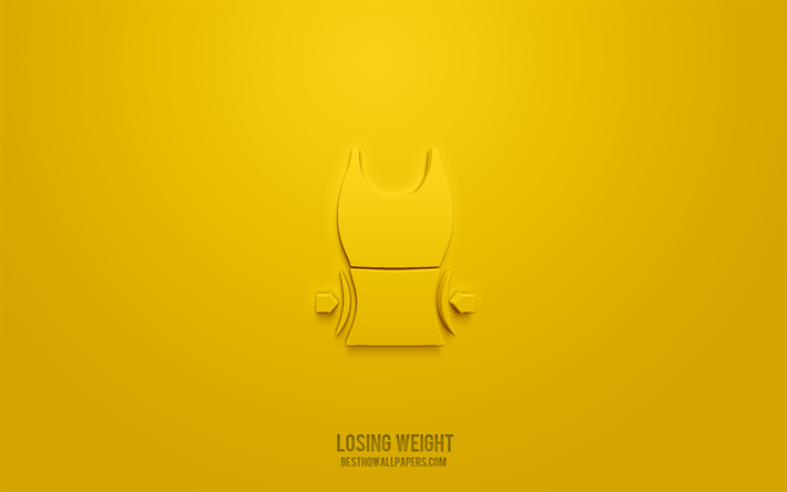Losing weight 3d icon, yellow background, 3d symbols, Losing weight, health icons, 3d icons, Losing weight sign, health 3d icons