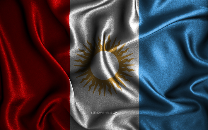 Cordoba flag, 4k, silk wavy flags, Argentine provinces, Day of Cordoba, fabric flags, Flag of Cordoba, 3D art, Cordoba, Provinces of Argentina, Cordoba 3D flag, Argentina