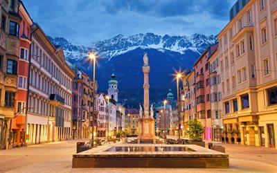Innsbruck, nighscapes, austrian cities, mountains, skyline cityscapes, Austria, Alps, Europe