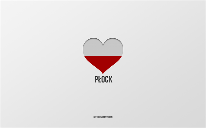 i love plock, citt&#224; polacche, giorno di plock, sfondo grigio, plock, polonia, cuore della bandiera polacca, citt&#224; preferite, love plock