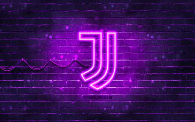 a juventus fc logotipo violeta, 4k, violeta brickwall, a juventus fc logotipo, marcas, a juve, a juventus fc neon logotipo, a juventus fc, a juventus logotipo