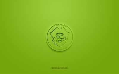 Pirata FC, creative 3D logo, green background, Peruvian Primera Division, 3d emblem, Peruvian football club, Chiclayo, Peru, 3d art, Liga 1, football, Pirata FC 3d logo