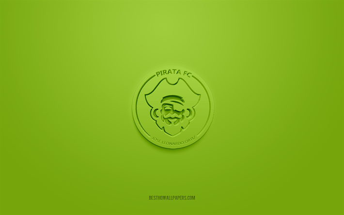 pirata fc, yaratıcı 3d logo, yeşil arka plan, peru primera division, 3d amblem, perulu futbol kul&#252;b&#252;, chiclayo, peru, 3d sanat, 1 lig, futbol, ​​pirata fc 3d logo
