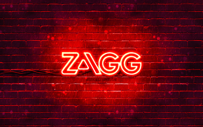 Zagg red logo, 4k, red brickwall, Zagg logo, brands, Zagg neon logo, Zagg