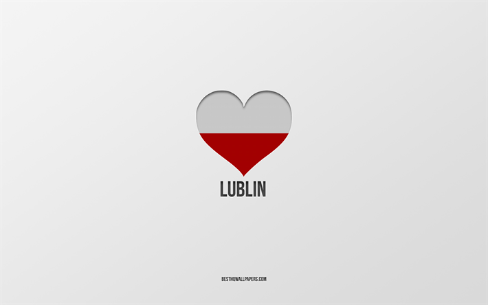 eu amo lublin, cidades polonesas, dia de lublin, fundo cinza, lublin, pol&#244;nia, bandeira polonesa cora&#231;&#227;o, cidades favoritas, amor lublin
