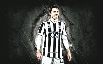 Federico Chiesa, Juventus FC, italian soccer player, white stone background, Chiesa Juventus, grunge art, football, Serie A