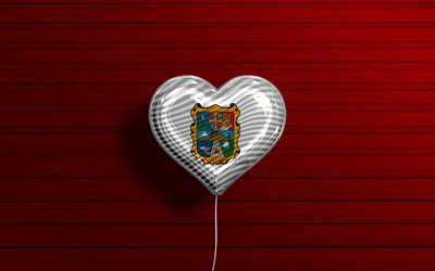 I Love Tamaulipas, 4k, realistic balloons, red wooden background, Day of Tamaulipas, mexican states, flag of Tamaulipas, Mexico, balloon with flag, States of Mexico, Tamaulipas flag, Tamaulipas
