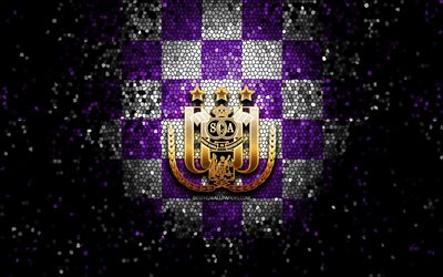 RSC Anderlecht, glitter logo, Jupiler Pro League, violet white checkered background, soccer, belgian football club, Anderlecht logo, mosaic art, football, Anderlecht FC