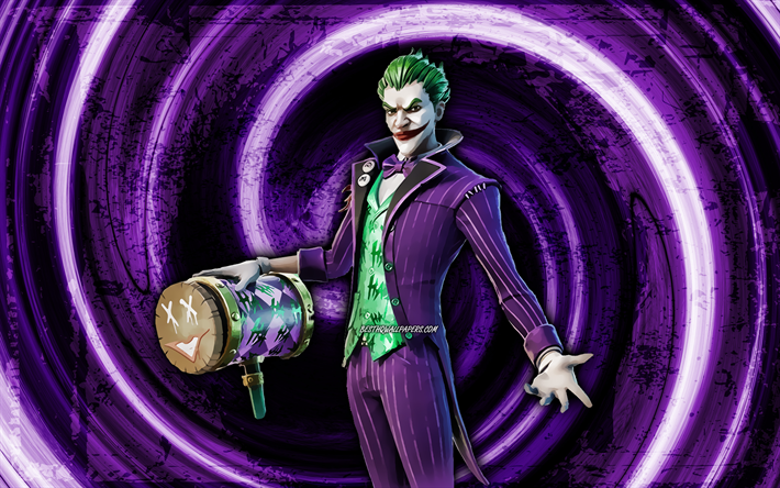 4k, The Joker, violet grunge background, Fortnite, vortex, Fortnite characters, The Joker Skin, Fortnite Battle Royale, The Joker Fortnite