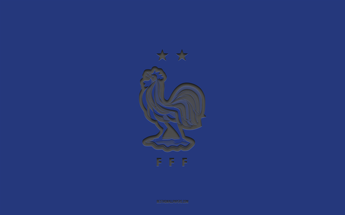 squadra nazionale di calcio della francia, sfondo blu, squadra di calcio, emblema, uefa, francia, calcio, logo della squadra nazionale di calcio della francia, europa