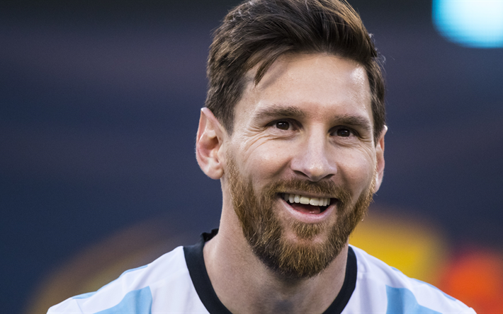 Lionel Messi, Argentina, retrato, alegria, sorriso, Jogador de futebol argentino, Leo Messi, 4k, equipe nacional, futebol