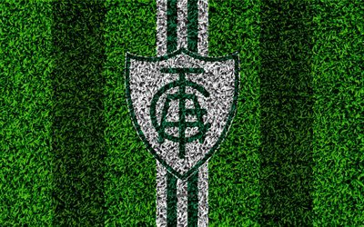 America Mineiro FC, 4k, calcio prato, logo, club sportivo Brasiliano, emblema, verde, bianco, linee, Serie A, Belo Horizonte, Brasile Campeonato Brasileiro, Campionato Brasiliano Serie A, America MG