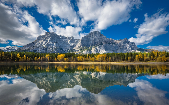 Canadian Rockies, mountain lake, forest, mountain landscape, Wedge Pond, Alberta, Canada