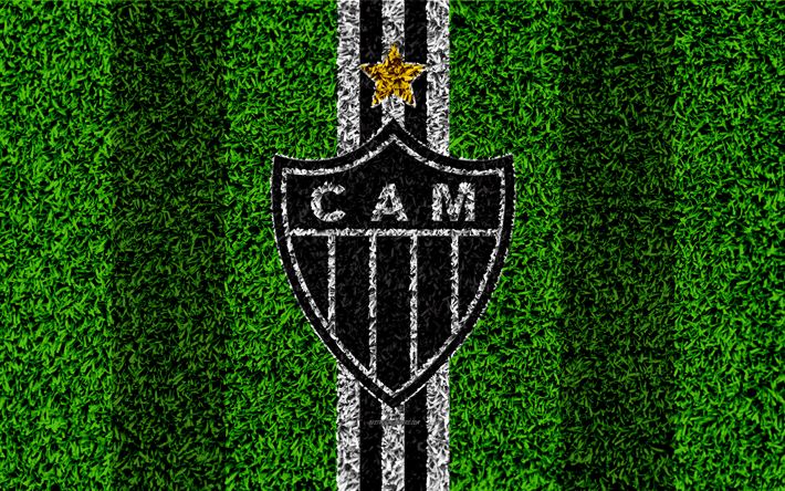 Atletico Mineiro, 4k, futbol &#231;im, logo, Brezilyalı Futbol Kul&#252;b&#252; amblemi, siyah ve beyaz &#231;izgiler, Belo Horizonte, Brezilya, La Brasileiro, Brezilyalı Bir Şampiyonluk Serisi, CA Mineiro, Atletico-MG FC Serisi