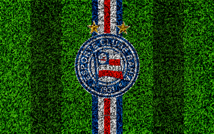 باهيا FC, Esporte Clube باهيا, 4k, كرة القدم العشب, شعار, البرازيلي لكرة القدم, الأزرق خطوط بيضاء, دوري الدرجة الاولى الايطالي, سلفادور, البرازيل, Campeonato Brasileiro, البرازيلي بطولة سلسلة