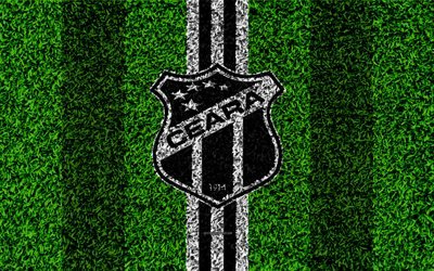 Ceara SC, 4k, football lawn, logo, Brazilian football club, emblem, black and white lines, Serie A, Fortaleza, Brazil, Campeonato Brasileiro, Brazilian Championship A Series, Ceara FC