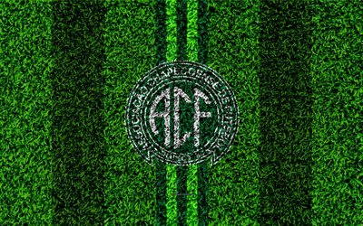 Chapecoense SC, 4k, football lawn, logo, Brazilian football club, emblem, green white lines, Serie A, Chapeco, Brazil, Campeonato Brasileiro, Brazilian Championship A Series, Chapecoense FC