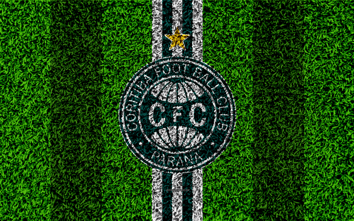 Coritiba FC, 4k, calcio prato, Coritiba logo, club sportivo Brasiliano, emblema, verde, bianco, linee, Serie A, Curitiba, Brasile Campeonato Brasileiro, Campionato Brasiliano Serie A