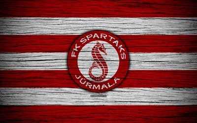Spartaks FC, 4k, il calcio, il lettone di calcio per club, logo, SynotTip Virsliga, FK Spartaks, Lettonia, di calcio, di legno, texture, FC Spartaks