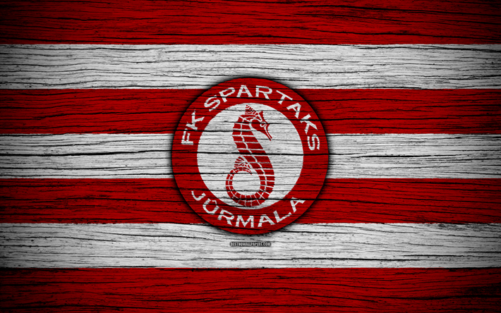Spartaks FC, 4k, サッカー, ラトビアのサッカークラブ, ロゴ, SynotTip Virsliga, FK Spartaks, ラトビア, 木肌, FC Spartaks