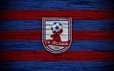 Jelgava FC, 4k, soccer, Latvian football club, logo, SynotTip Virsliga, FK Jelgava, Latvia, football, wooden texture, FC Jelgava