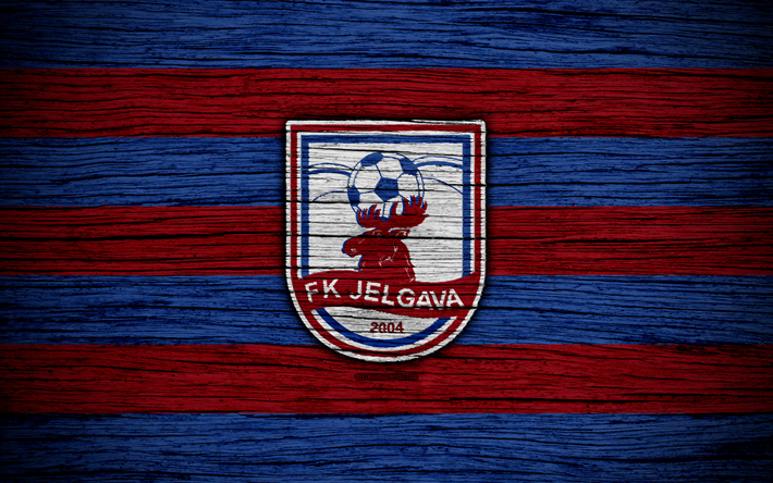 Jelgava FC, 4k, futbol, Letonya Futbol Kul&#252;b&#252;, logo, SynotTip Virsliga, FK Jelgava, Letonya, ahşap doku, FC Jelgava