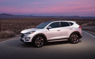 2019, Hyundai Tucson, ulkoa, n&#228;kym&#228; edest&#228;, uusi valkoinen Tucson, jakosuotimet, Korealaisia autoja, Hyundai