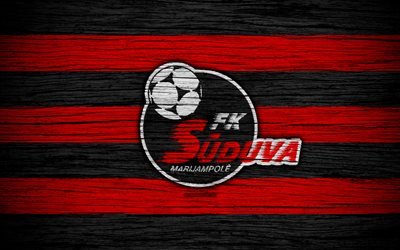 Suduva FC, 4k, soccer, A Lyga, Lithuanian football club, Lithuania, Suduva, wooden texture, football