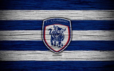 Stumbra FC, 4k, soccer, A Lyga, Lithuanian football club, Lithuania, Stumbra, wooden texture, football