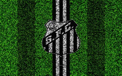 Santos FC, 4k, football lawn, logo, Brazilian football club, emblem, black and white lines, Serie A, Curitiba, Sao Paulo, Brazil, Campeonato Brasileiro, Brazilian Championship A Series