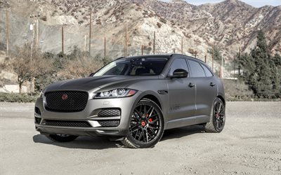 jaguar f-pace, 2019, luxus-suv, grau matt f-pace, tuning, schwarze r&#228;der, neue autos, britische suv, jaguar