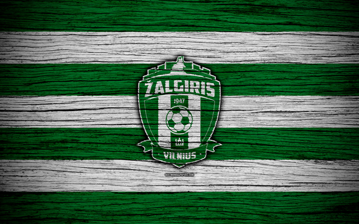 Zalgiris FC, 4k, soccer, A Lyga, Lithuanian football club, Lithuania, Zalgiris, wooden texture, football