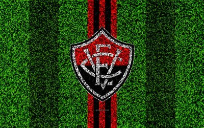 Vitoria FC, Esporte Clube Vitoria, 4k, football lawn, logo, Brazilian football club, emblem, black and red lines, Serie A, Salvador, Brazil, Campeonato Brasileiro, Brazilian Championship A Series
